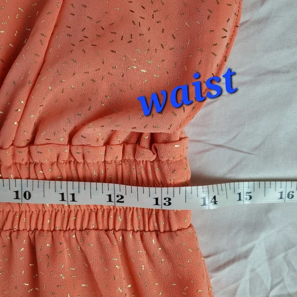 MISA LOS ANGELES small (S) coral peach gold foild confetti ruffles mini dress - Picture 14 of 16